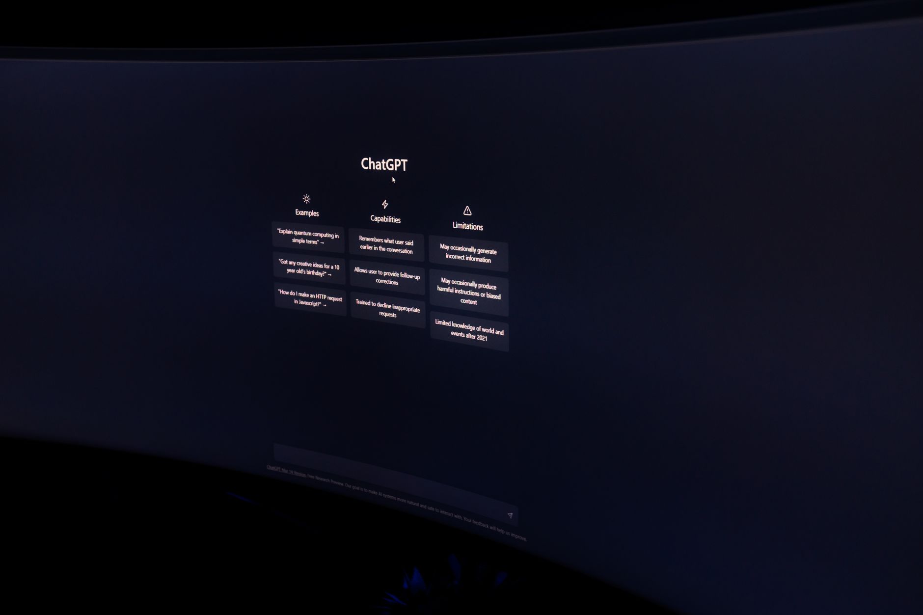 Close-up of a computer screen displaying artificial intelligence interface